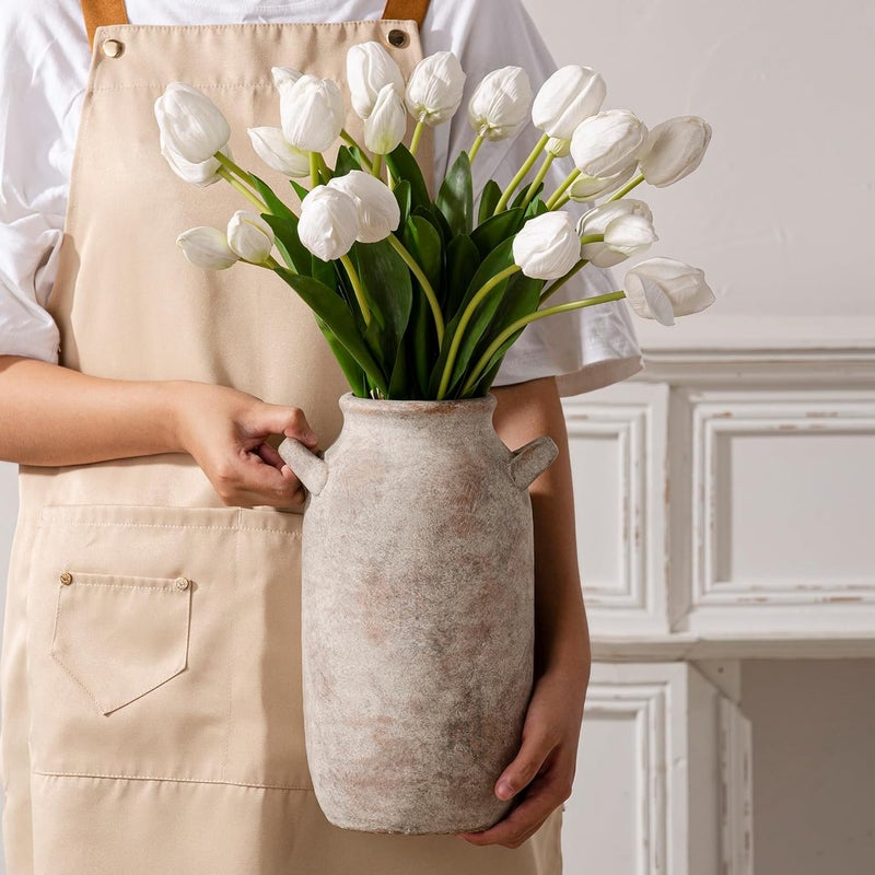 Vanselia Large Flower Vase Home Decor - 12 inch Tall Ceramic Farmhouse Rustic Table Vases with Handle Living Room Decoration Decorative Modern Pottery for Floor Kitchen Shelf Coffee Dining Desk Fireplace - Image 5
